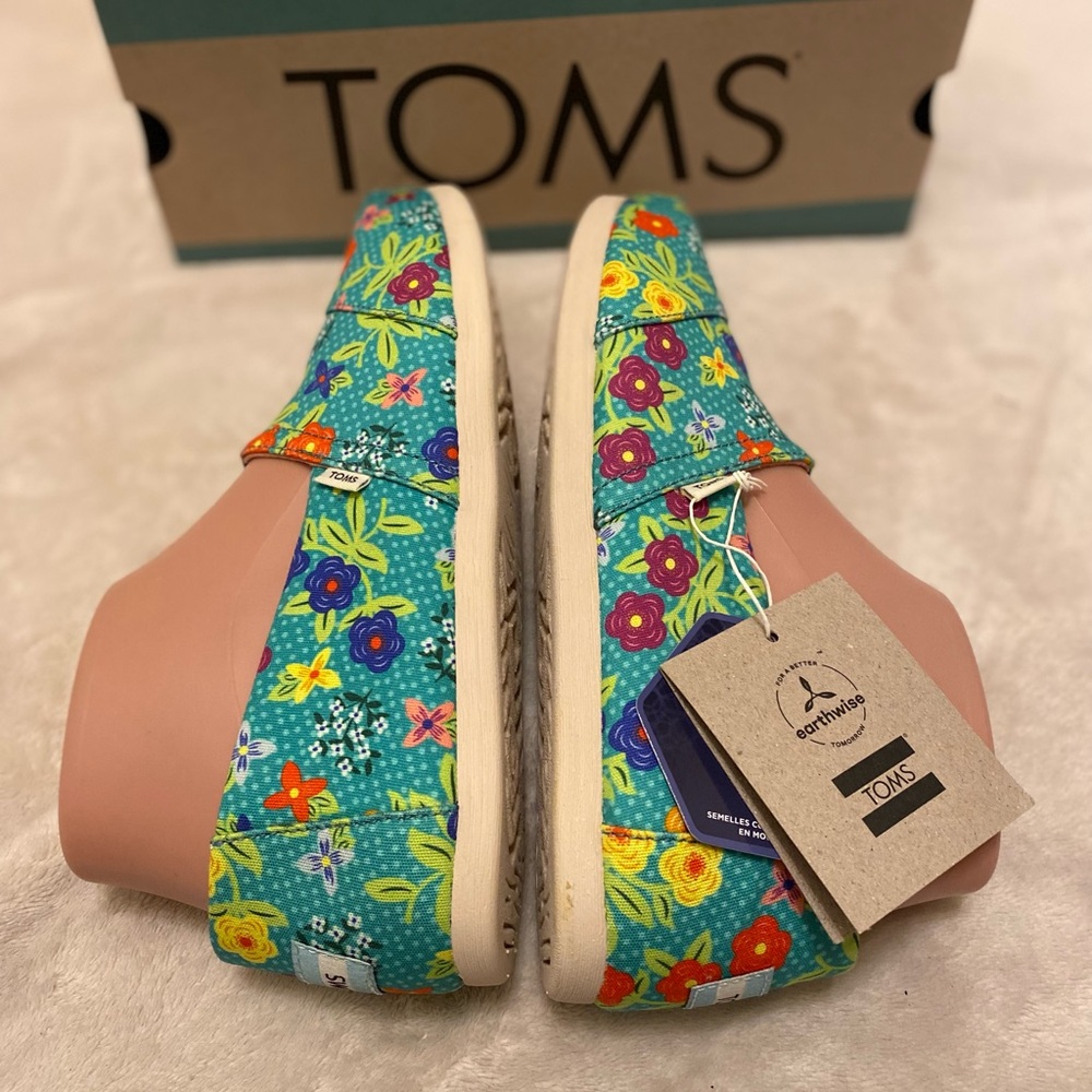 Toms Baltic Blue Autumn Floral Organic Cotton Slip-On Flats - Picture 7 of 13